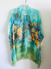 Load image into Gallery viewer, Turquoise and Yellow Floral Sheer Kimono