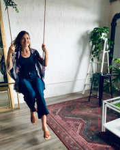 Load image into Gallery viewer, Navy and Fuschia Floral Sheer Kimono