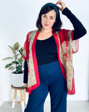 Load image into Gallery viewer, Red Paisley Border Sheer Kimono