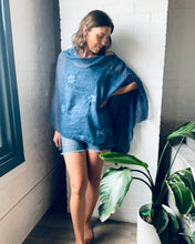 Load image into Gallery viewer, Embroidered Denim Blue Gauze Draped Shawl