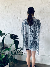 Load image into Gallery viewer, White, Black and Grey Floral Sheer Kimono