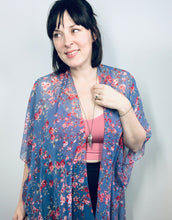 Load image into Gallery viewer, Periwinkle and Pink Floral Sheer Kimono