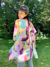 Load image into Gallery viewer, Pink and Purple Abstract Sheer Kimono