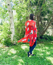 Load image into Gallery viewer, Red and White Rose Sheer Kimono