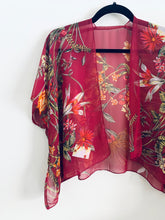 Load image into Gallery viewer, Burgundy Sheer Floral Cropped Kimono
