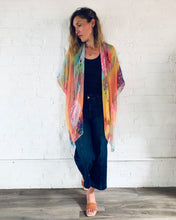 Load image into Gallery viewer, Pink and Yellow Abstract Floral Sheer Kimono