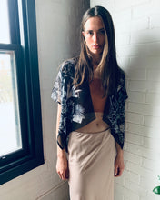Load image into Gallery viewer, Black and White Sheer Floral Cropped Kimono