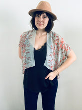 Load image into Gallery viewer, Light Aqua Floral Sheer Cropped Kimono