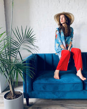 Load image into Gallery viewer, Bright Blue Vintage Floral Semi Sheer Kimono