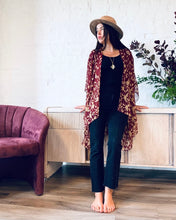 Load image into Gallery viewer, Burgundy and Tan Sheer Kimono