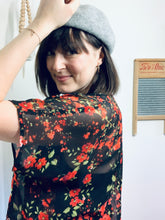 Load image into Gallery viewer, Black and Red Floral Sheer Cropped Kimono