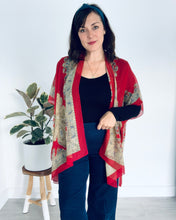 Load image into Gallery viewer, Red Paisley Border Sheer Kimono
