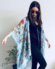 Load image into Gallery viewer, Bright Blue Floral Sheer Kimono
