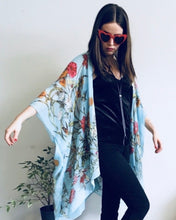 Load image into Gallery viewer, Bright Blue Floral Sheer Kimono