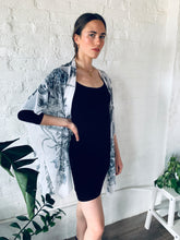 Load image into Gallery viewer, White, Black and Grey Floral Sheer Kimono