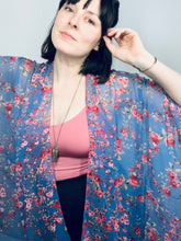 Load image into Gallery viewer, Periwinkle and Pink Floral Sheer Kimono