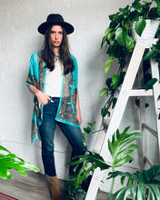 Load image into Gallery viewer, Turquoise Filigree Sheer Kimono