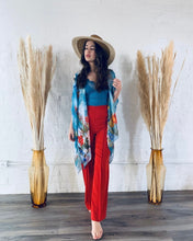 Load image into Gallery viewer, Bright Blue Vintage Floral Semi Sheer Kimono