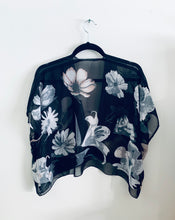 Load image into Gallery viewer, Black and White Large Floral Sheer Cropped Kimono