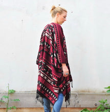 Load image into Gallery viewer, Red and Black Southwestern Print Blanket Poncho