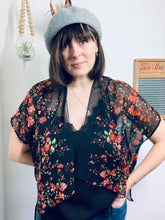 Load image into Gallery viewer, Black and Red Floral Sheer Cropped Kimono