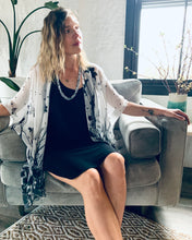 Load image into Gallery viewer, White with Black Floral Silhouette Sheer Kimono