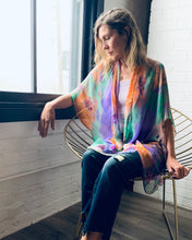 Load image into Gallery viewer, Purple and Orange Abstract Floral Sheer Kimono