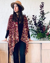 Load image into Gallery viewer, Burgundy and Tan Sheer Kimono