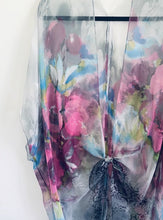 Load image into Gallery viewer, Grey and Pink Flower Sheer Kimono