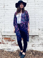 Load image into Gallery viewer, Navy and Purple Floral Sheer Kimono