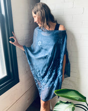 Load image into Gallery viewer, Embroidered Denim Blue Gauze Draped Shawl