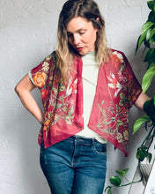 Load image into Gallery viewer, Burgundy Sheer Floral Cropped Kimono