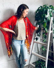 Load image into Gallery viewer, Bright Red Floral Sheer Kimono