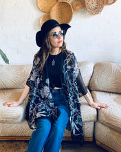 Load image into Gallery viewer, Black and White Floral Sheer Kimono