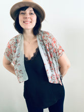 Load image into Gallery viewer, Light Aqua Floral Sheer Cropped Kimono