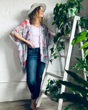 Load image into Gallery viewer, Dolphin Grey and Pink Floral Sheer Kimono