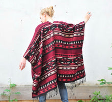 Load image into Gallery viewer, Red and Black Southwestern Print Blanket Poncho