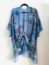 Load image into Gallery viewer, Dusty Blue Floral Sheer Kimono