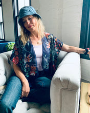 Load image into Gallery viewer, Navy Sheer Floral Cropped Kimono