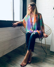 Load image into Gallery viewer, Purple and Orange Abstract Floral Sheer Kimono