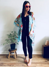 Load image into Gallery viewer, Bright Blue Floral Sheer Kimono