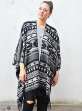 Load image into Gallery viewer, Grey and Black Southwestern Print Blanket Poncho