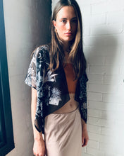 Load image into Gallery viewer, Black and White Sheer Floral Cropped Kimono