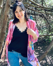 Load image into Gallery viewer, Pink Blue Retro Floral Sheer Kimono