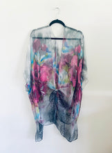 Load image into Gallery viewer, Grey and Pink Flower Sheer Kimono