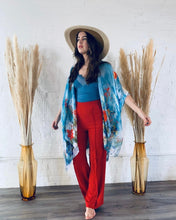 Load image into Gallery viewer, Bright Blue Vintage Floral Semi Sheer Kimono