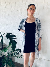Load image into Gallery viewer, White, Black and Grey Floral Sheer Kimono