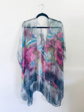 Load image into Gallery viewer, Grey and Pink Flower Sheer Kimono