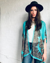Load image into Gallery viewer, Turquoise Filigree Sheer Kimono