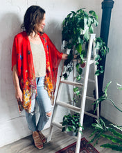 Load image into Gallery viewer, Bright Red Floral Sheer Kimono
